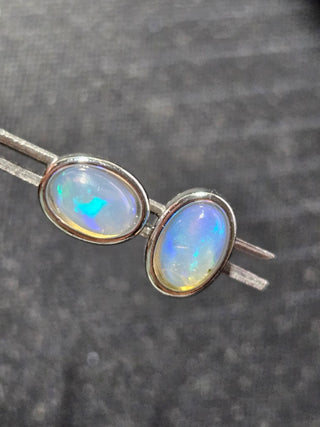 Solid Opal Stud Oval Earrings Bevelled Australian Genuine Gems Silver RRP$160