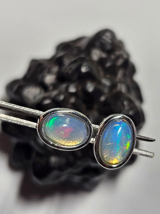 Solid Opal Stud Oval Earrings Bevelled Australian Genuine Gems Silver RRP$160