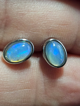 Solid Opal Stud Oval Earrings Bevelled Australian Genuine Gems Silver RRP$160