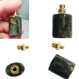 Moss Agate Gemstone Perfume Bottle Pendant Essential Oil Display