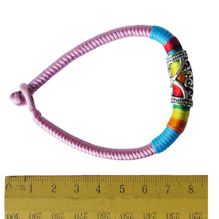 Adjustable Rainbow Woven Prayer Bracelet Filigree Barrel Bead Colourful