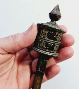 VINTAGE GENUINE TIBETAN PRAYER WHEEL Mani Wheel Blessed with Original Scriptures Feng Shui Talisman T3