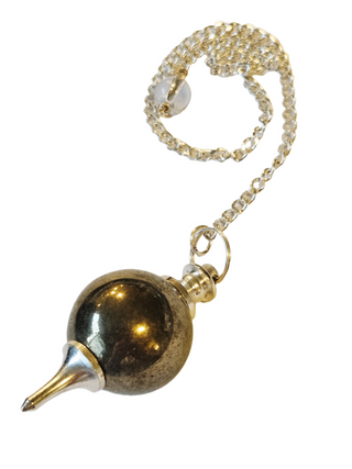 Pyrite Crystal Pendulum Natural Gemstone Silver Chain Dowsing Healing