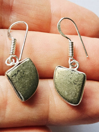 Pyrite Sterling Silver Earrings 1 Natural Stone Handcrafted Jewelry Genuine Gemstone