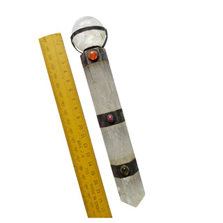 Quartz Crystal Healing Wand Sterling Silver Carnelian Ruby Labradorite 20cm