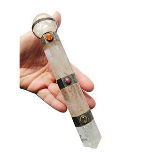 Quartz Crystal Healing Wand Sterling Silver Carnelian Ruby Labradorite 20cm
