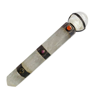 Quartz Crystal Healing Wand Sterling Silver Carnelian Ruby Labradorite 20cm