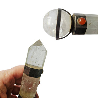 Quartz Crystal Healing Wand Sterling Silver Carnelian Ruby Labradorite 20cm