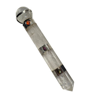 Quartz Crystal Healing Wand Sterling Silver Carnelian Ruby Labradorite 20cm