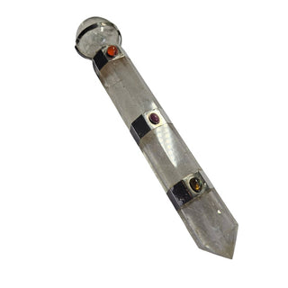 Quartz Crystal Healing Wand Sterling Silver Carnelian Ruby Labradorite 20cm