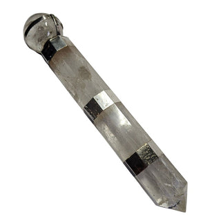 Quartz Crystal Healing Wand Sterling Silver Carnelian Ruby Labradorite 20cm
