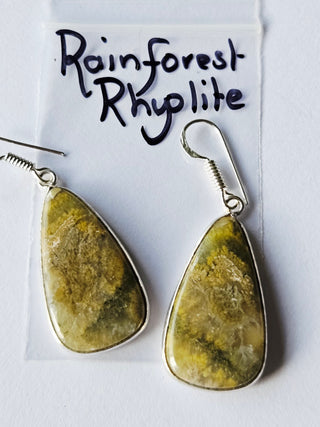 Rainforest Rhyolite Sterling Silver Earrings 1 Natural Stone Handcrafted Jewelry Genuine Gemstone