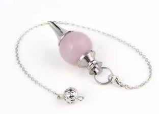 Rose Quartz Crystal Pendulum Natural Gemstone Silver Chain Dowsing Healing