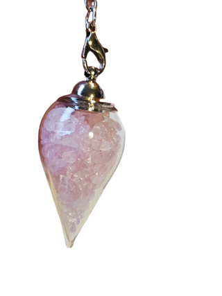 Rose Quartz Glass Crystal Pendulum Natural Gemstone Silver Chain Dowsing Healing