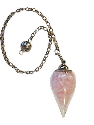 Rose Quartz Glass Crystal Pendulum Natural Gemstone Silver Chain Dowsing Healing