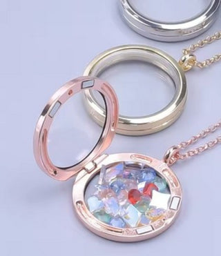 Silver Heart Floating Memory Locket Pendant with Crystal Cubic Zirconias Fillable