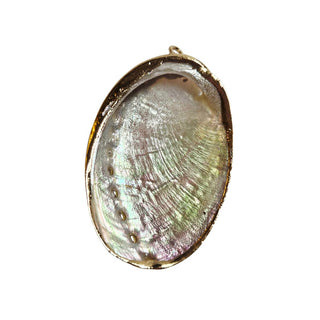 Natural Abalone Shell Pendant Gold Plated Edge Iridescent Spiritual Healing