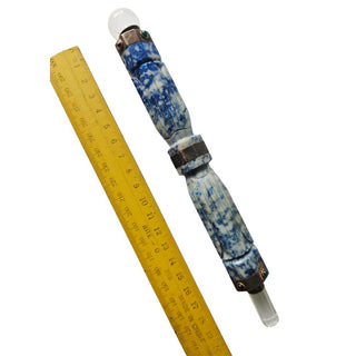 Natural Sodalite Wand Sterling Silver Garnet Emerald Double Quartz Point 20cm