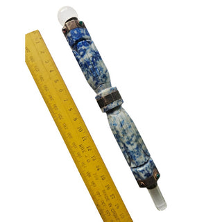 Natural Sodalite Wand Sterling Silver Garnet Emerald Double Quartz Point 20cm