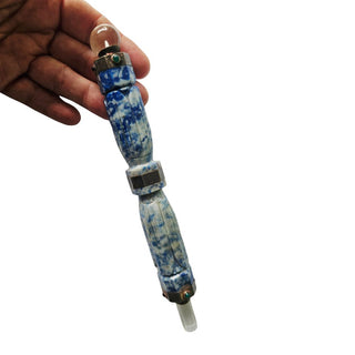 Natural Sodalite Wand Sterling Silver Garnet Emerald Double Quartz Point 20cm