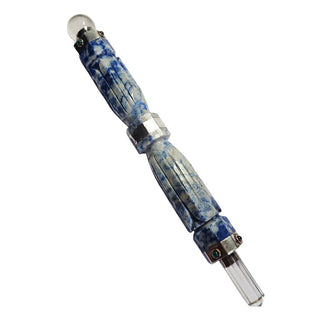 Natural Sodalite Wand Sterling Silver Garnet Emerald Double Quartz Point 20cm