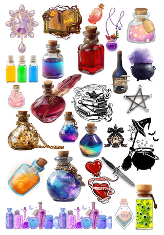 Spells & Potions - Pre Printed Water Slide Decal / Dissolving/Tattoo Paper