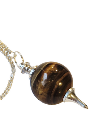 Tiger Eye Crystal Pendulum Natural Gemstone Silver Chain Dowsing Healing