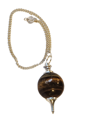Tiger Eye Crystal Pendulum Natural Gemstone Silver Chain Dowsing Healing