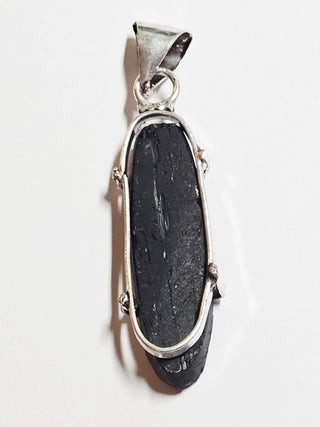 Black Schorl Tourmaline Sterling Silver Pendant 3 Natural Stone Handcrafted Jewelry Genuine Gemstone Necklace