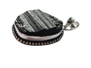 Black Schorl Tourmaline Sterling Silver Pendant 5 Natural Stone Handcrafted Jewelry Genuine Gemstone Necklace