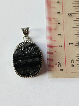Black Schorl Tourmaline Sterling Silver Pendant 5 Natural Stone Handcrafted Jewelry Genuine Gemstone Necklace