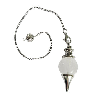 White Quartz Crystal Pendulum Natural Gemstone Silver Chain Dowsing Healing