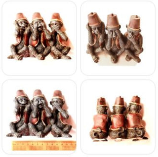 THREE WISE MONKEYS STATUE Hear See Speak No Evil Blessed Resin Feng Shui Mascot Bx8