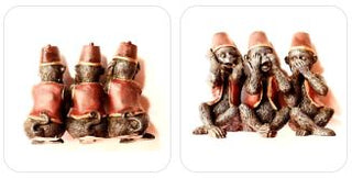 THREE WISE MONKEYS STATUE Hear See Speak No Evil Blessed Resin Feng Shui Mascot Bx8