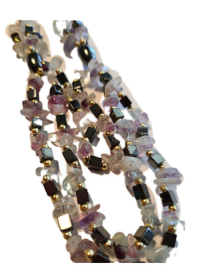 Necklace Fluorite & Hematite Tumbled Beads, Genuine