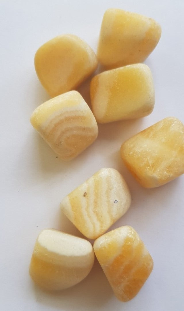 Yellow Calcite Banded Tumbled Polished Gemstone Specimen 4 x Pieces